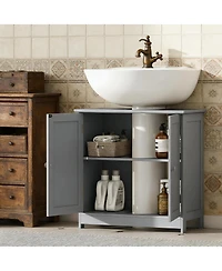 Sillysis 23.5 Inch Under Sink Bathroom Cabinet, Mdf Vanity with Adjustable Shelf for Pedestal Storage