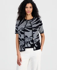 Anne Klein Women's Jacquard-Knit Short-Sleeve Cardigan Sweater