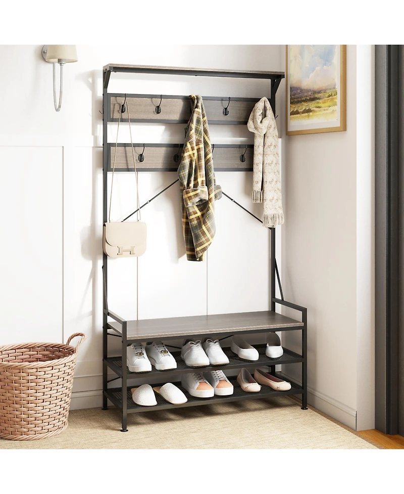 Slickblue 4-in-1 Hall Tree Coat Rack with 11 Hooks and Shoe Bench