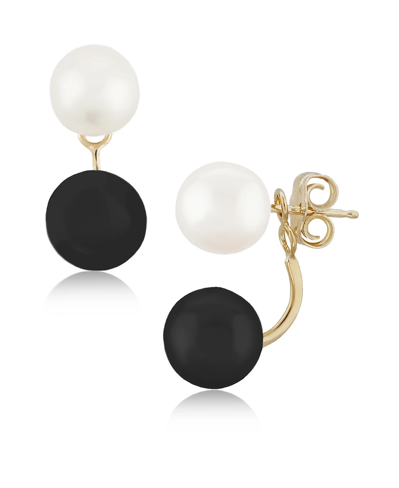 Cultured Freshwater Pearl (5-1/4mm) & Onyx Front and Back Earrings