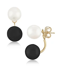 Cultured Freshwater Pearl (5-1/4mm) & Onyx Front and Back Earrings
