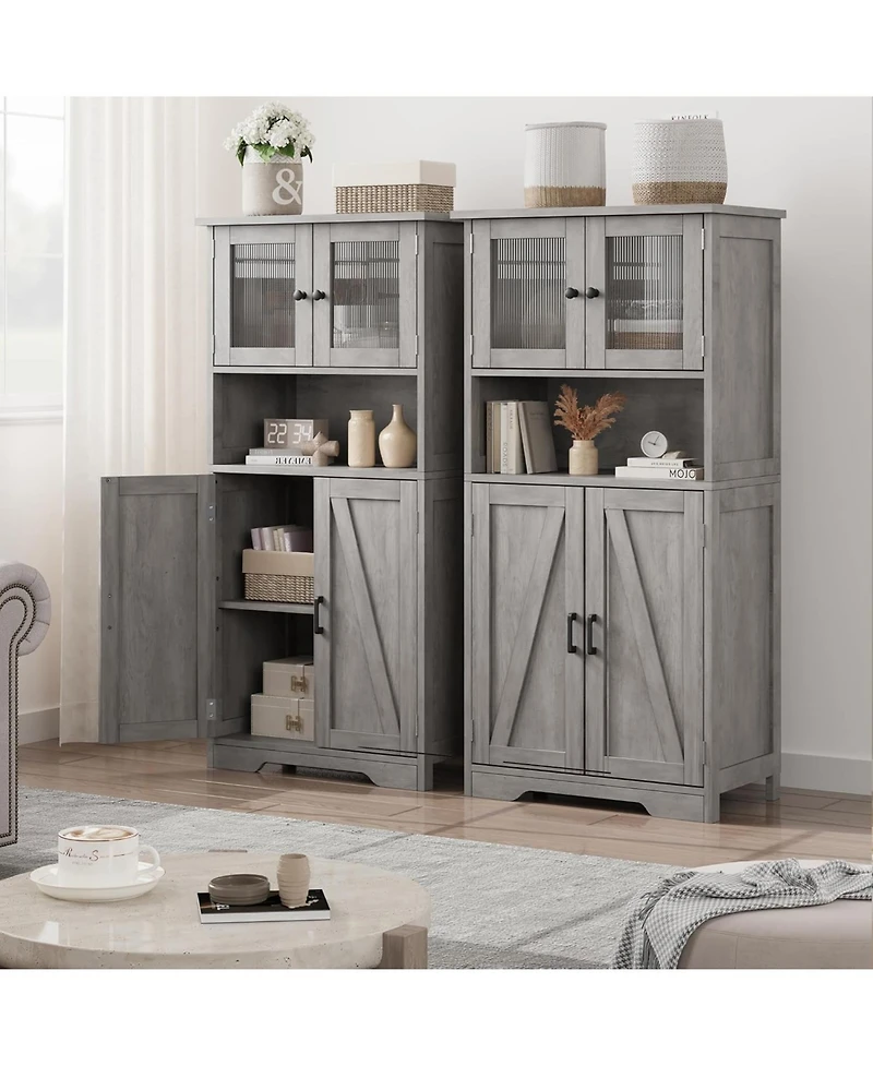 gaomon Tall Bathroom Cabinet, 50" Storage Cabinet with 4 Doors and Adjustable Shelves, Freestanding Modern Cupboard for Kitchen, Pantry, Living R
