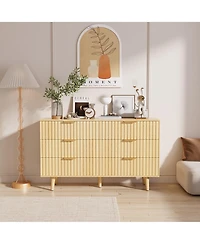 Rainsken 6 Drawer Dresser for Bedroom, Fluted Wooden Chest of Drawers with Metal Handle for Living Room, Hallway and Entrance