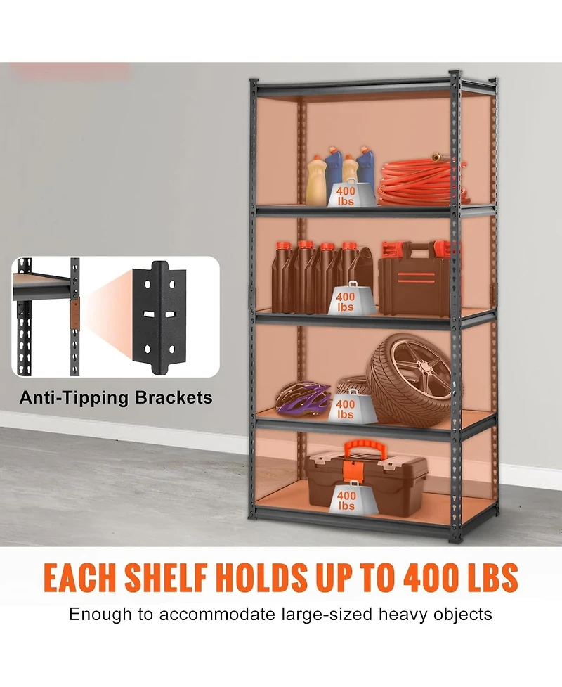 Rainsken Storage Shelving Unit, 5-Tier Adjustable Metal Storage Shelves, Heavy Duty Organizer Rack for Pantry, Basement, 36" L x 18" W x 72&
