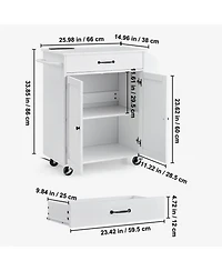 Rainsken Kitchen Island Cart Rolling Storage Cabinet on Wheel with Charging Station and Lockable Wheels for Kitchen Utility Storage