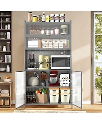 Rainsken 6-Tier Pantry Cabinet with Flip Door and Pegboard, Freestanding Kitchen Hutch with Adjustable Shelves for Dining Room