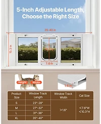 Cozito Adjustable Window Cat Door 35"–40" Wide with 4 Lock Modes and Aluminum Frame