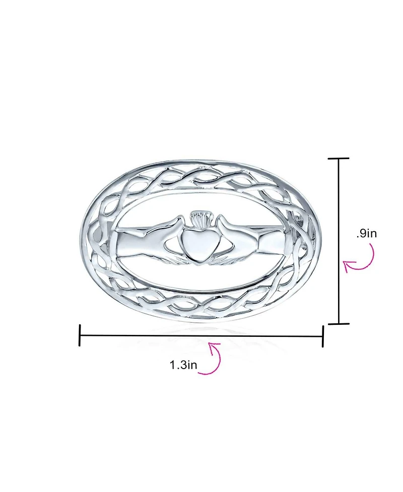 Bling Jewelry Celtic Love Knot Large Oval Claddagh Design Scarf Brooch Pin .925