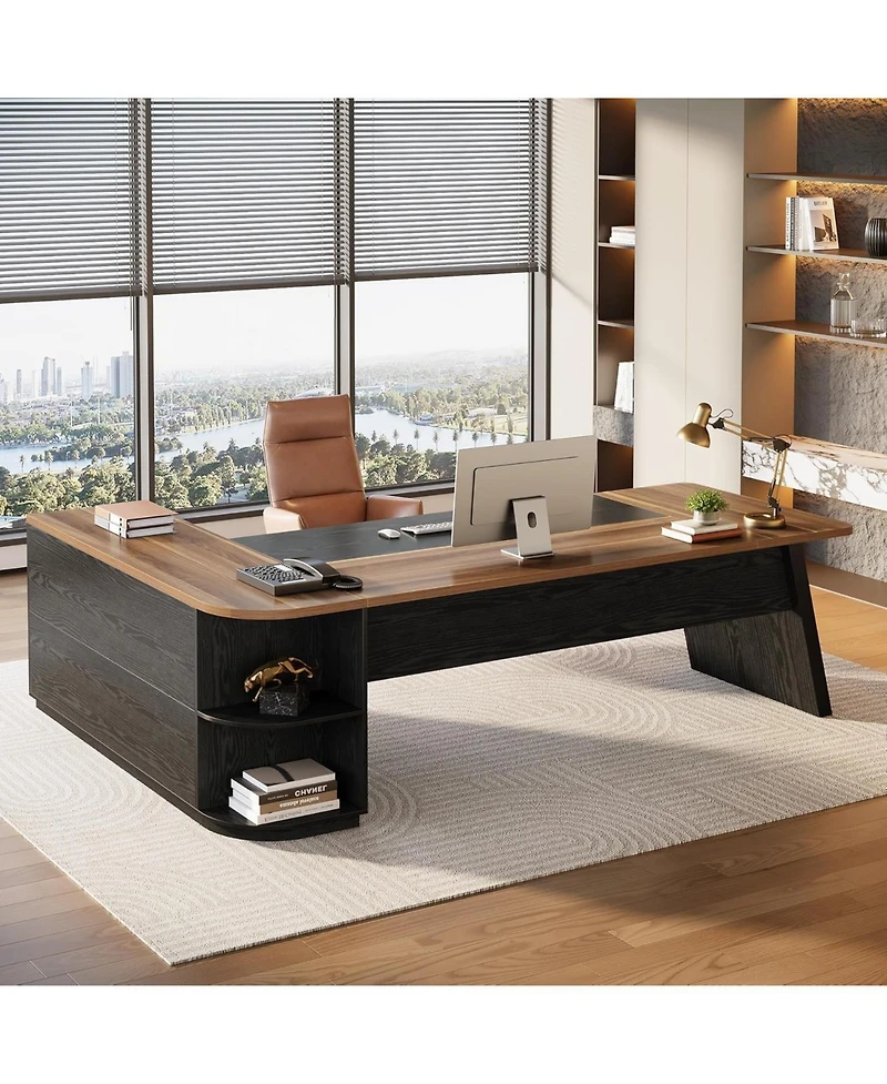 Tribesigns 79-Inch Executive Desk, Large Office Desk with Cabinet, L-Shaped Compter Desk with Storage Shelves, Writing Table