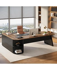 Tribesigns 79-Inch Executive Desk, Large Office Desk with Cabinet, L-Shaped Compter Desk with Storage Shelves, Writing Table