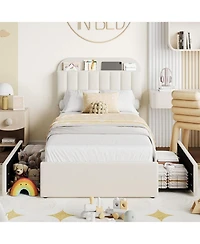 gaomon Bed Frame Storage Headboard 2 Drawers Boucle Upholstered Platform Bookcase Easy Assembly No Box