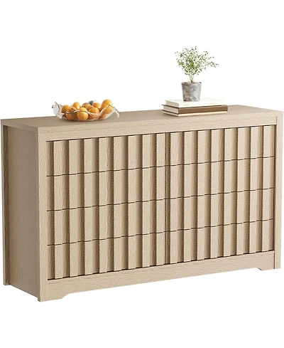 gaomon Fluted 8 Drawer Dresser, Modern Handleless Wooden Chest of Drawers with Deep Storage Closet Organizer for Living Room Hallway