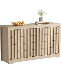 gaomon Fluted 8 Drawer Dresser, Modern Handleless Wooden Chest of Drawers with Deep Storage Closet Organizer for Living Room Hallway