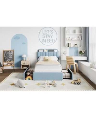 Gaomon Bed Frame With Storage Headboard Kids Bed Frame With 2 Drawers Boucle Upholstered Platform Bed With Bookcase No Box Spring Needed