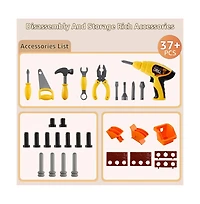 Bruce & Shark 37-Piece Kids Workbench with Realistic Electric Drill, Pretend Play Tool Set for Ages 3-6