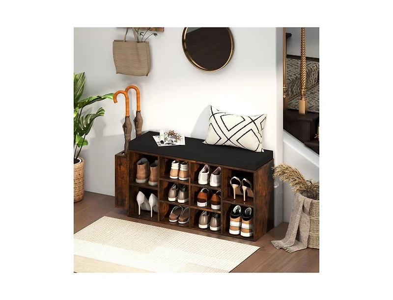 Slickblue 10-Cubby Shoe Storage Bench with Umbrella Stand for Entryway