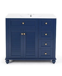 Sillysis 36" Bathroom Vanity with Ceramic Sink, Solid Wood Frame, Flip-Top and Drawer Storage, Adjustable Shelves