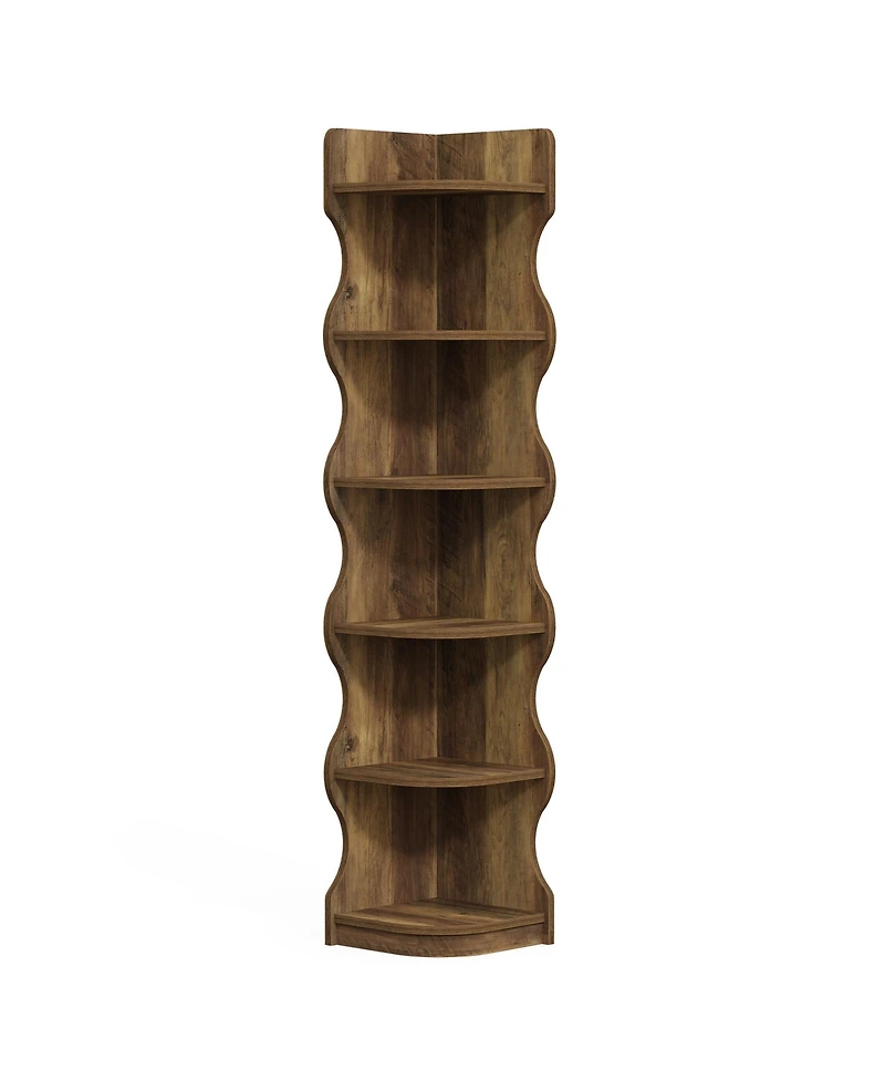 Tribesigns Modern 6-Tier Corner Shelf, 71'' Wavy Wall Corner Bookshelf, Unique Curvy Shape Corner Shelves Stand Plant Stand Display Rack