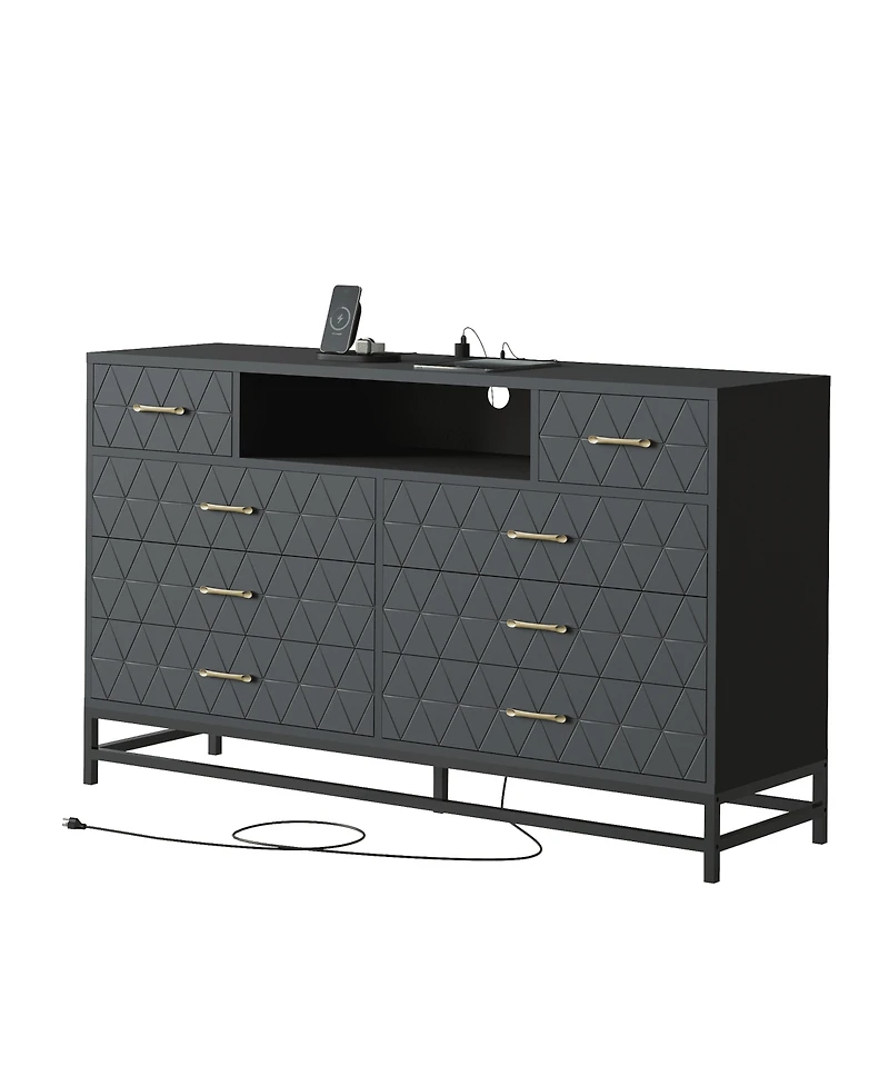 gaomon 8-Drawer Dresser with Led Lights & Charging Station, Modern Accent Chest for Bedroom Living Room Apartment Storage