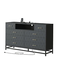 gaomon 8-Drawer Dresser with Led Lights & Charging Station, Modern Accent Chest for Bedroom Living Room Apartment Storage
