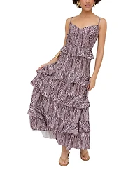 Raffya Women's Tangiers Tiered Line Print Maxi Dress