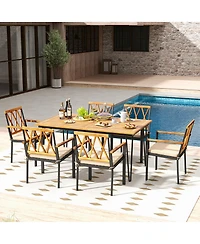 Gymax 7 Pcs Patio Dining Set With 2'' Umbrella Hole and Seat Cushions for Garden
