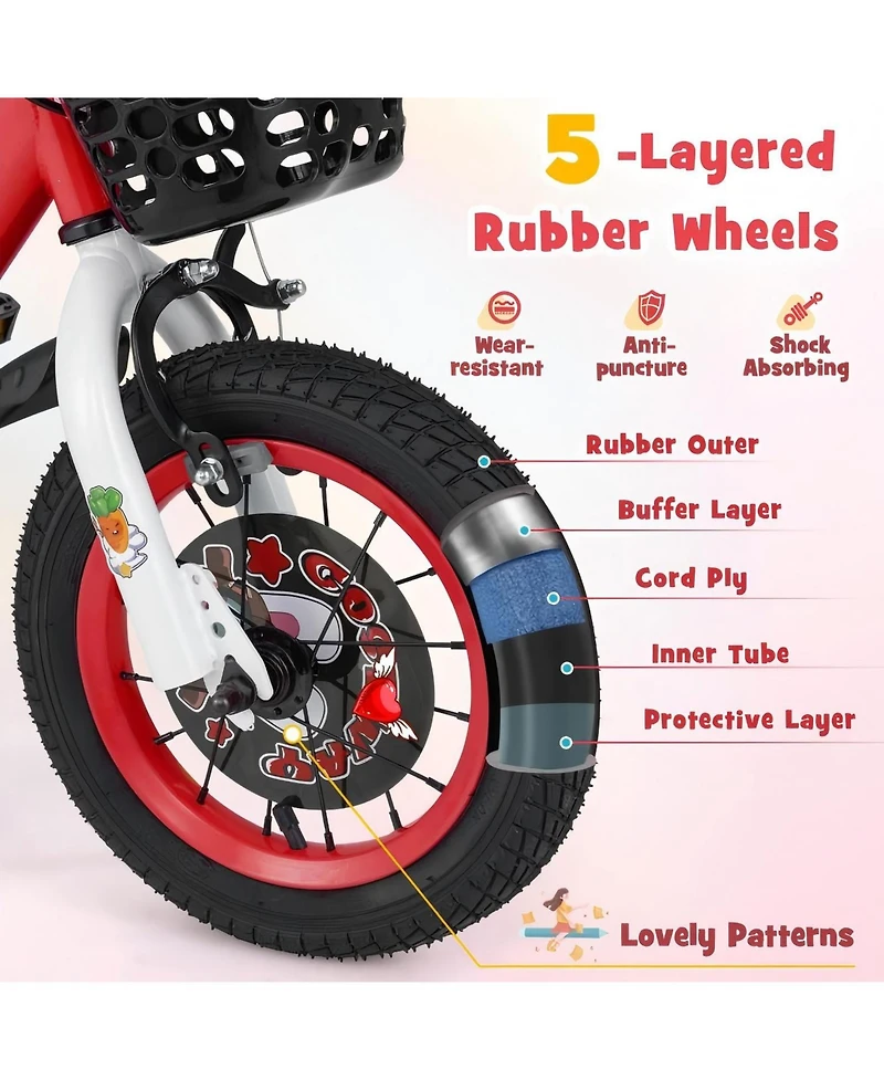 Hongge 14 Inch Kids Bike Adjustable with Storage Basket and Double Brake for 3-5 Years Old