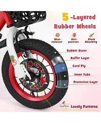 Hongge 14 Inch Kids Bike Adjustable with Storage Basket and Double Brake for 3-5 Years Old