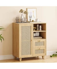 Rainsken Rattan Buffet Cabinet, Kitchen Sideboard with 2 Drawers for Living Room, Dining Room