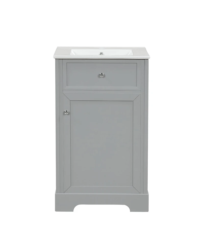 Sillysis 20" Bathroom Vanity with Ceramic Sink, Soft Closing Door & Storage Rack, Freestanding Cabinet for Small Bathrooms
