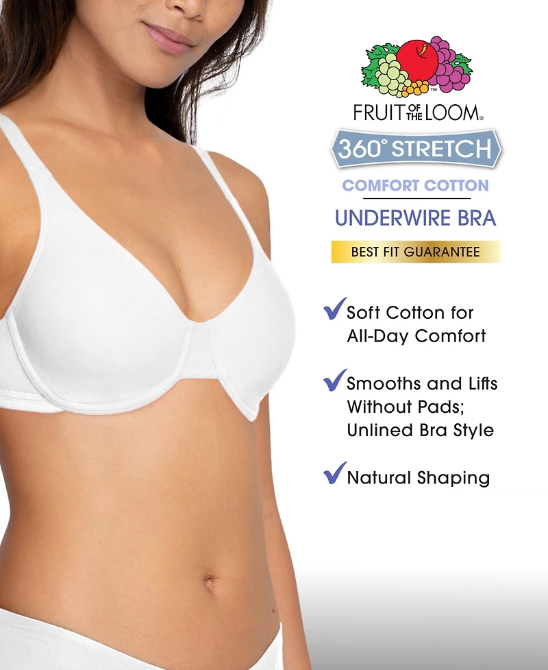 Fruit of the Loom Women's Cotton Stretch Extreme Comfort Bra, 3 Pack