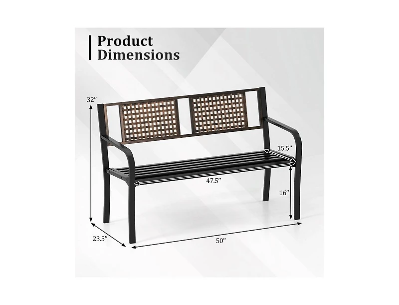 Slickblue Outdoor 50 Inch Metal Patio Bench for 2–3 with Rattan