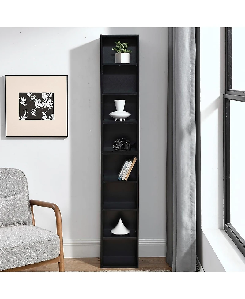 Rainsken 8-Tier Tall Narrow Bookshelf, Slim Storage Cabinet & Display Bookcase with Adjustable Shelves for Living Room, Office