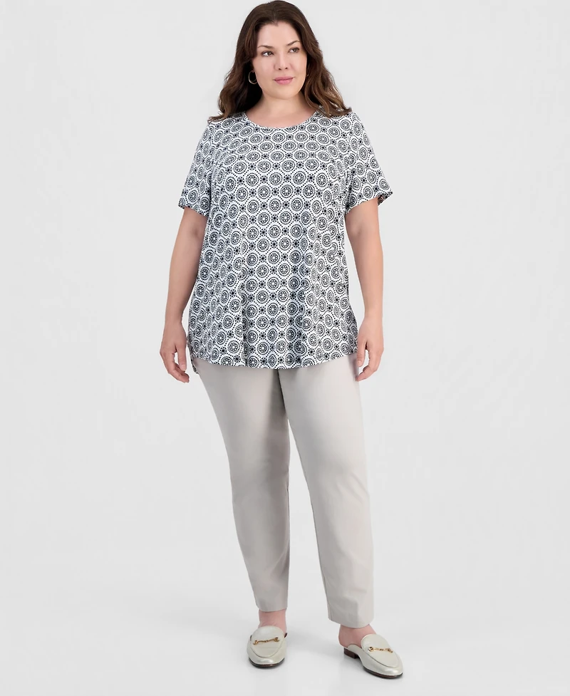 Jm Collection Plus Printed Scoop-Neck Short Sleeve Top, Macy's Exclusive