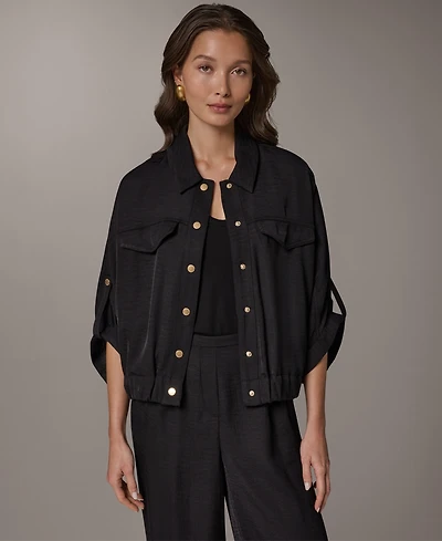 Donna Karan New York Women's Collared Neck Buton-Front Shirt Jacket