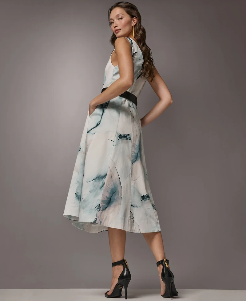 Donna Karan New York Women's Printed V-Neck Midi Dress