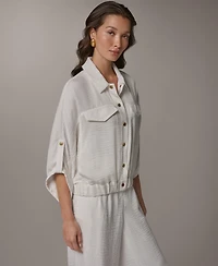 Donna Karan New York Women's Collared Neck Buton-Front Shirt Jacket