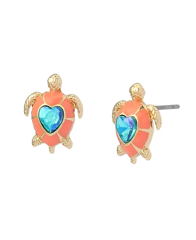 Betsey Johnson Faux Stone Cowabunga Turtle Stud Earrings