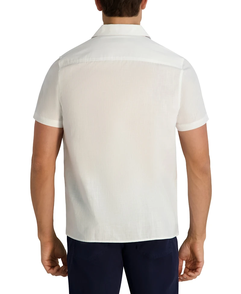 Karl Lagerfeld Paris Men's Regular Fit Short-Sleeve Floral Embroidered Shirt