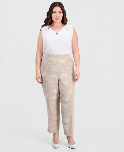 Kasper Plus Embroidered Pull-On Pants