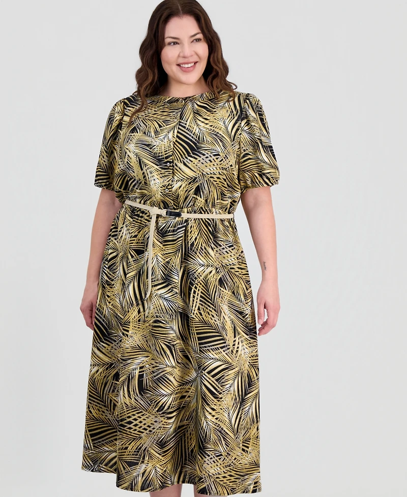 Kasper Plus Puffed-Sleeve Shirtdress