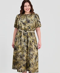 Kasper Plus Puffed-Sleeve Shirtdress
