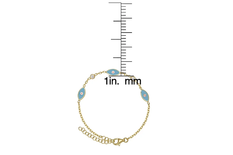 Lily Nily Girls Blue Enamel Evil Eye and Cubic Zirconia Bezel Station Chain Link Bracelet in 14K Gold over Sterling Silver