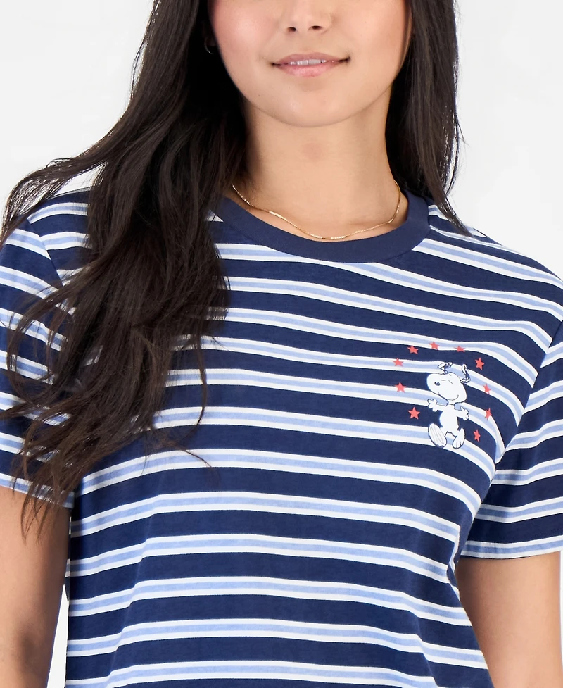 Peanuts Juniors' Snoopy Striped Graphic T-Shirt