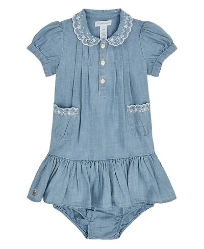 Ralph Lauren Baby Girls' Indigo Cotton Chambray Dress and Bloomer