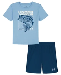 Under Armour Little Boys' 4T-7 Crewneck T-Shirt and Shorts, 2-Piece Set