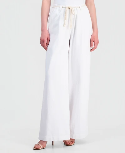 Democracy Petite AbLeisure Sky Rise Pleated Wide-Leg Rope-Belt Pants
