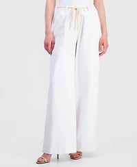 Democracy Petite AbLeisure Sky Rise Pleated Wide-Leg Rope-Belt Pants