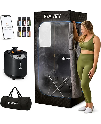 LifePro Revivify Mini Portable Sauna Box – Foldable Personal Steam Sauna Tent for Home Use with Adjustable Heat & Timer – Includes Chair