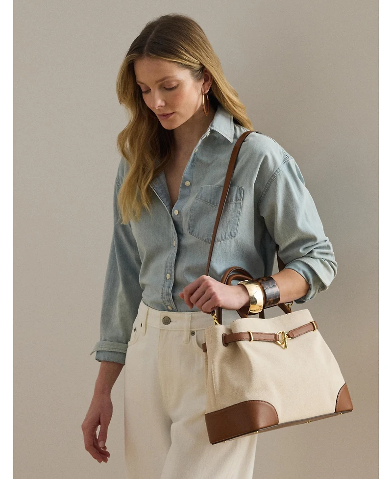 Lauren Ralph Blaike Large Cross-Dyed Canvas Satchel Bag